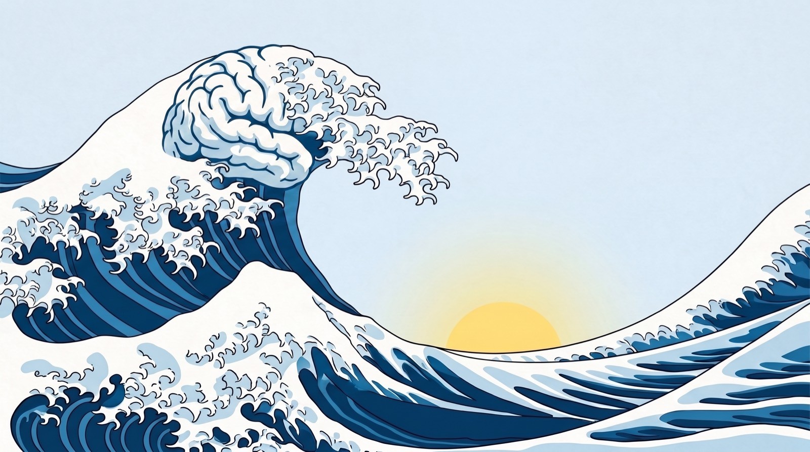 Ukiyo-e wave with brain-shaped foam